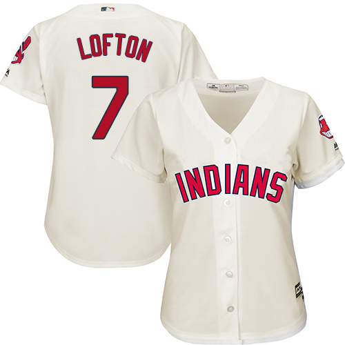 Indians #7 Kenny Lofton Cream Alternate Women's Stitched MLB Jersey - Click Image to Close